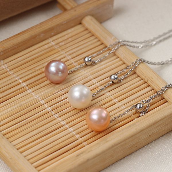 

classic s925 silver pearl necklace perfect circle strong light flawless adjustable y-shaped chain clavicle chain adjustable three colors opt, White