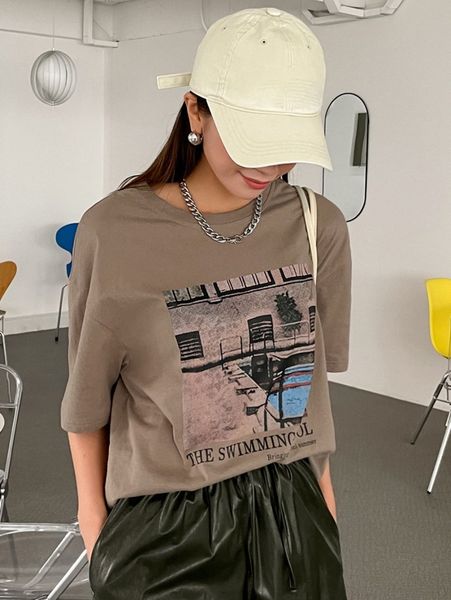 

dazy slogan & picture print drop shoulder tee h0io#, White