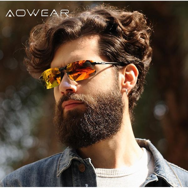 

sunglasses aowear brand classic polarized mens square remiless sun glasses men eyeglasses male accessories oculos gafas r7097, White;black