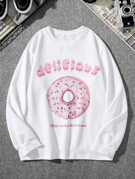 

men doughnut & slogan graphic sweatshirt b95h#, Black