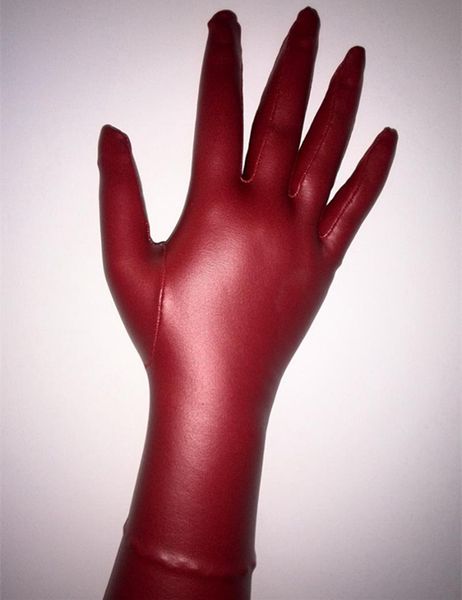 

crossdresser lycra spandex fetish zentai suits costumes red metallic gloves, Blue;gray