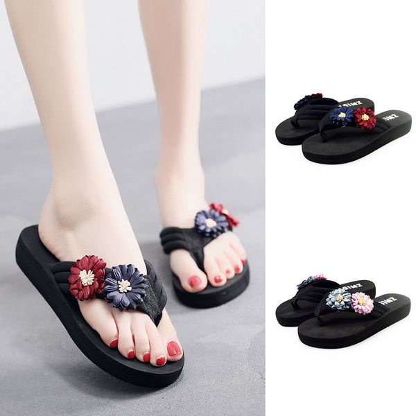 

women summer slippers flowers home beach shoes sandals flip flops slippers bedroom slippers zapatos de mujer #vb20, Black