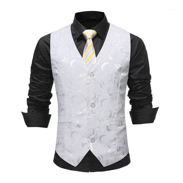 

men white floral slim suit dress vest men suit back tied adjustable vest male casual sleeveless formal business jacket camisas1, Black;white