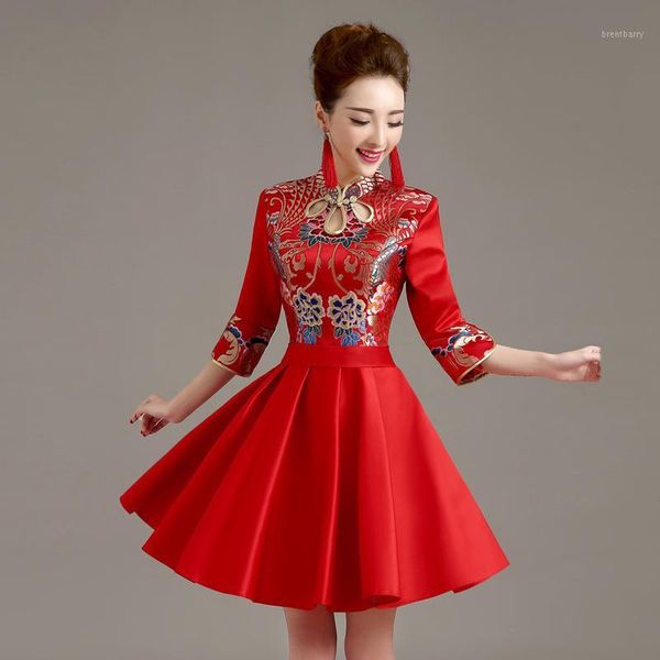 

vintage cheongsam dress bride wedding qipao short modern chinese traditional dress red qi pao vestido oriental style dresses1