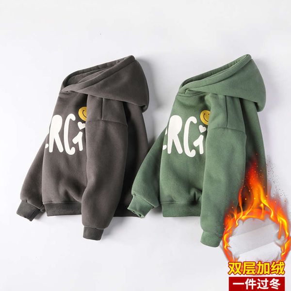 

boys' layer sweater double clothing plush children's warm hooded winter bottomed shirt 2020 new zhongda children zkqs, Black