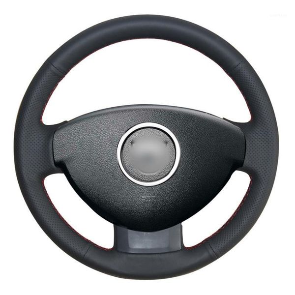 

hand sew black genuine leather car steering wheel cover for duster dacia duster 2010-20161