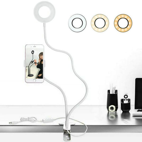 

long arm selfie universal holder 24 leds led ring fill light usb powered camera cell phone clip stand live stream vedio-white