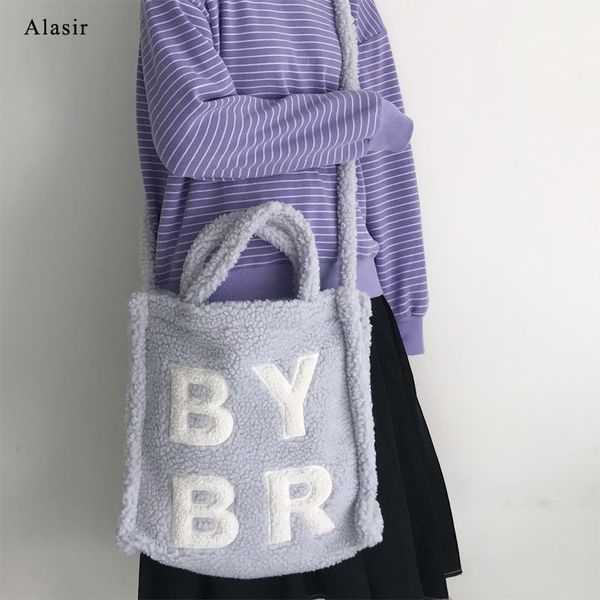 

alasir autumn and winter plush bag female diagonal bag simple cute letter shoulder women handbag letter crossbody-bags