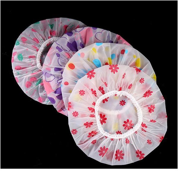 

shower cap waterproof hair salon elastic thicken for women bath hat bathroom products heart bow printed bat jllutu