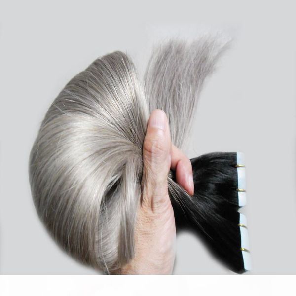 

ombre color tape in remy human hair extensions 100g gray hair extensions 2.5g per piece 40 pieces remy skin weft hair ombre silver, Black