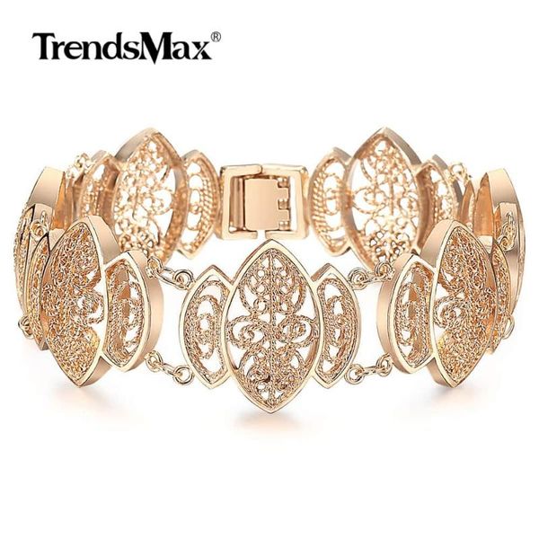 

link, chain fashion 585 rose gold bracelet bangle for women girl cut out carved flowers vine oval wristband jewelry party female gift cbm01, Black