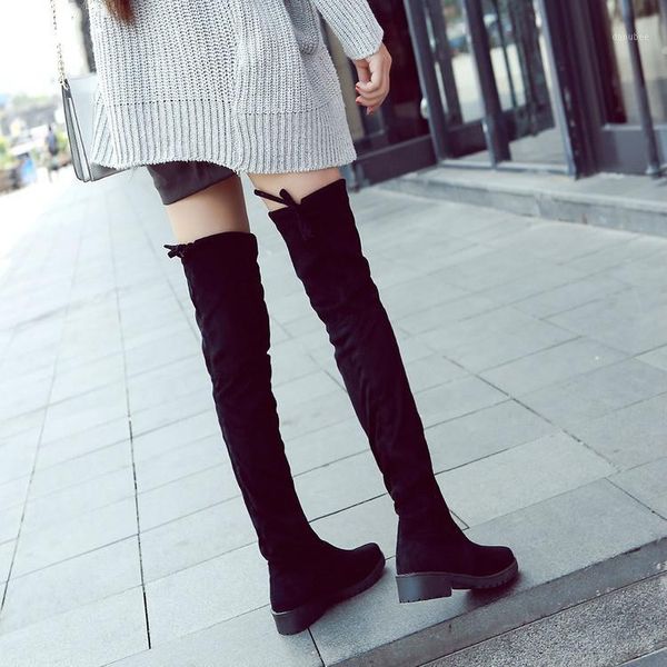

boots botte femme hiver 2021 flock shoes black botas women thigh high female winter over the knee1