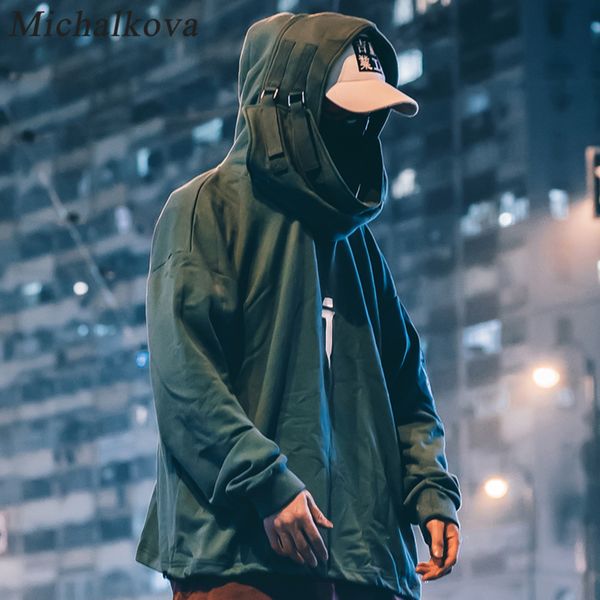 

michalkova high neck fish mouth pullover japanese sweatshirts men/women hoodies oversize streetwear hip hop harajuku mal c0127, Black