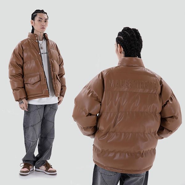 

4colors solid thick winter jacket for men and women loose casual padded coat streetwear oversize windbreaker casual parka, Black;brown