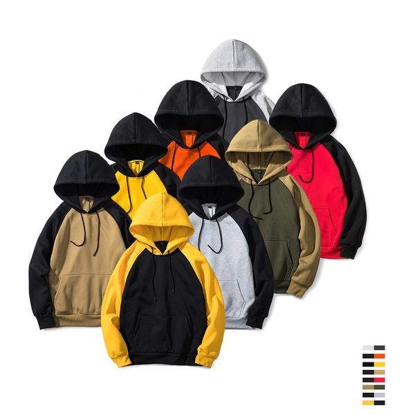 

mens new casual hooded jacket contrast color hip hop streetwear spring sweatshirts skateboard women pullover hoodies, Black