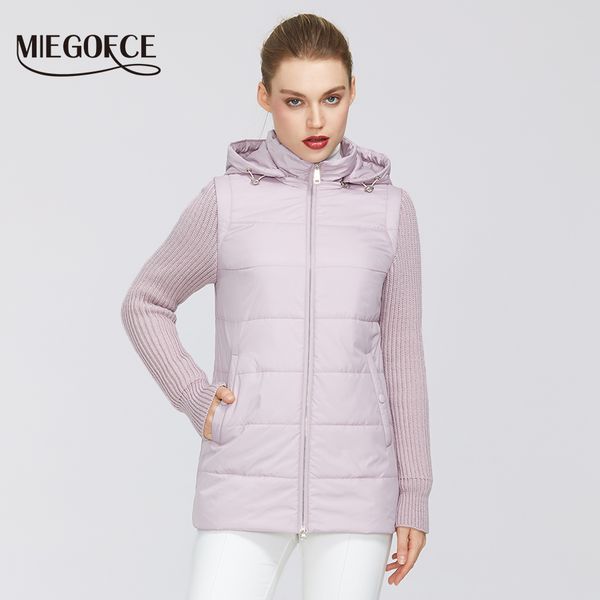 

miegofce 2020 new spring women collection jacket windproof double-material zipper jacket shortthwith resistant collar 1014, Black