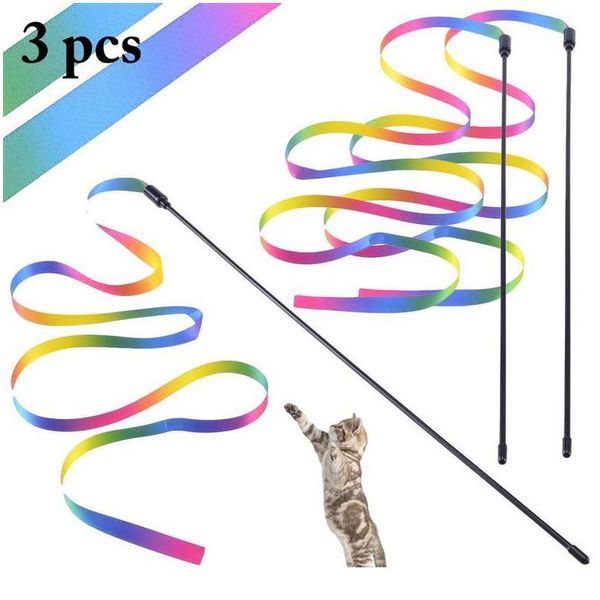 

legendog 3pcs/set cat teaser toys multi-purpose plastic cat teaser wand cat interactive toy pet supplies favors rand qyleoj