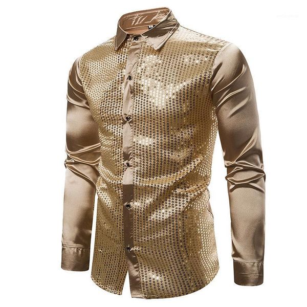 

nightclub party fashion sequin men shirt stage costume gold silver black color casual shirts for man drop shipping1, White;black
