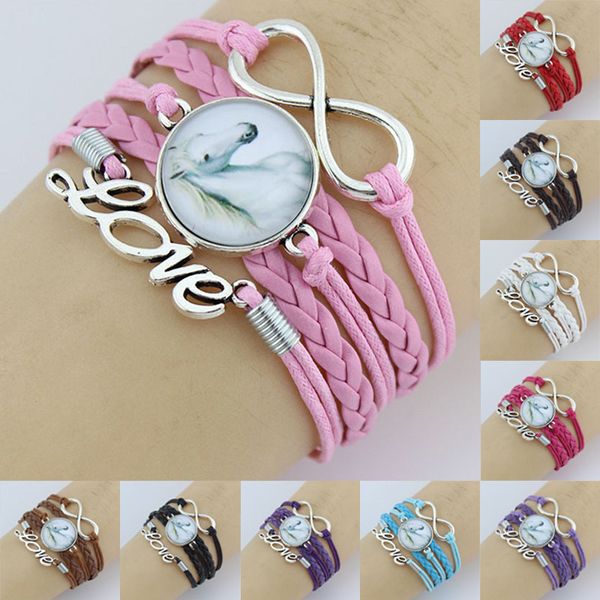 

infinity love horses dome cabochon charm wrap bracelets horse braid charms bracelet women & men girl bracelets jewelry, Golden;silver