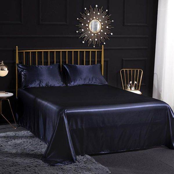 

4pcs deep pocket polyester l silky smooth wrinkle with pillowcase satin sheets set solid fitted cover home easy clean1