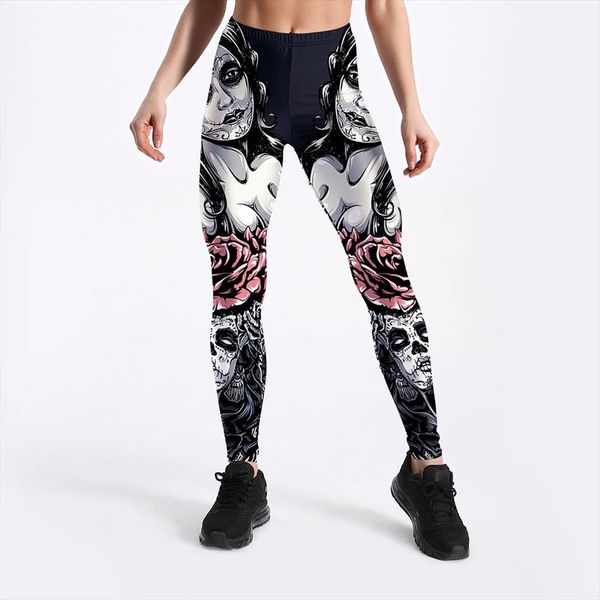 

youre my secret] 2020 новый модные легинсы для кнопочных женщин sugar skull rose девушка legging высокого качества up фитнес голеностопного, Black