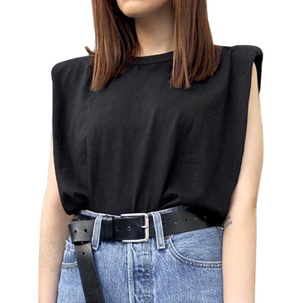 

2020 summer sleeveless female o neck white women blouse shirt ladies loose solid chic casual blouses black cotton brown