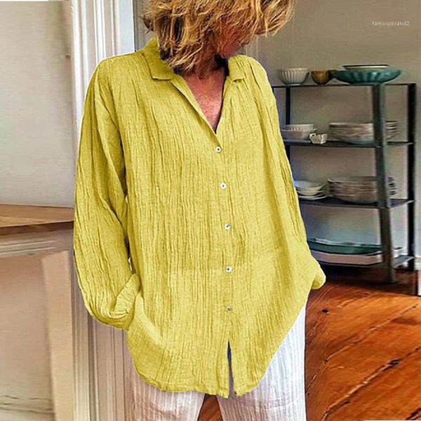 

neck shirt candy color long sleeve single breasted loose blouses ladies solid women linen v, White