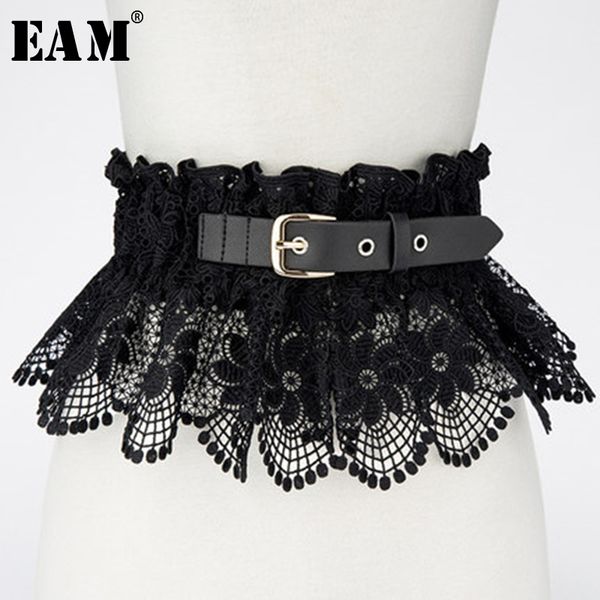 

eam] pu leather split joint lace white black wide belt personality women new fashion tide all-match spring 2020 1t932 t200427, Black;brown