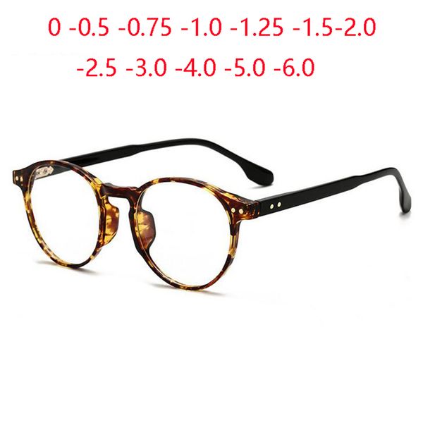 

0 -0.5 -0.75 -1.0 to -6.0 blue light blocking rivets tr90 short-sight eyewear women men round prescription glasses leopard frame, White;black
