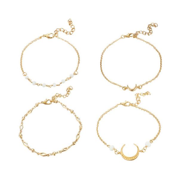 

simple temperament alloy geometric bead moon bracelet bracelet 4 piece set for women fashion pendant jewelry accessories gift, Golden;silver