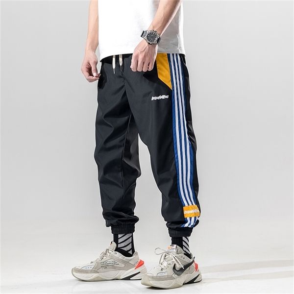 

binhiiro cargo pants casual cotton polyester patchwork pattern full length drawstring pockets black orange men trousers 201222