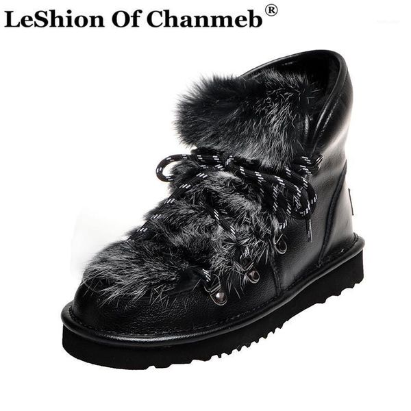 

leshion of chanmeb winter warm wool female big size snow boots casual office flat platform shoe genuine leather women ankle boot1, Black