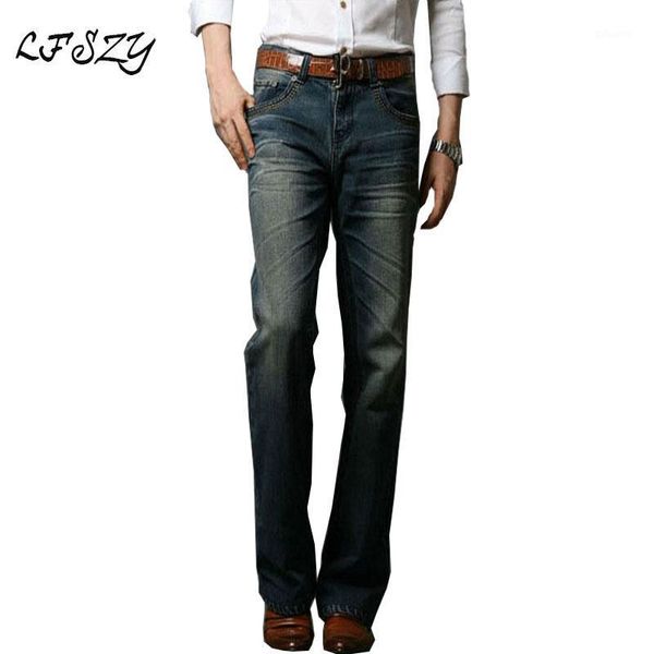 

2020 mens flared jeans boot cut leg flared elastic slim fit mid waist male modis designer classic denim jeans pants biker1, Blue