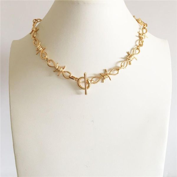 

chokers trendy gold color plating chunky gothic special barb wire buckle necklace for women girl chic punk jewelry accessory, Golden;silver