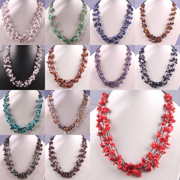 

natural stone gem chip beads handmade necklace 19 inch jewelry for gift f028-f041, Silver