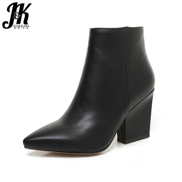 

boots jk mature pointed toe ankle 2021 spring arrival winter women's high heel cuban shoe fur side zip female footwear, Black