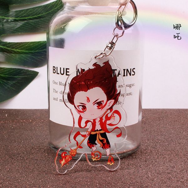 

anime acrylic double layer sand pendant nezha aoc key chain, Slivery;golden