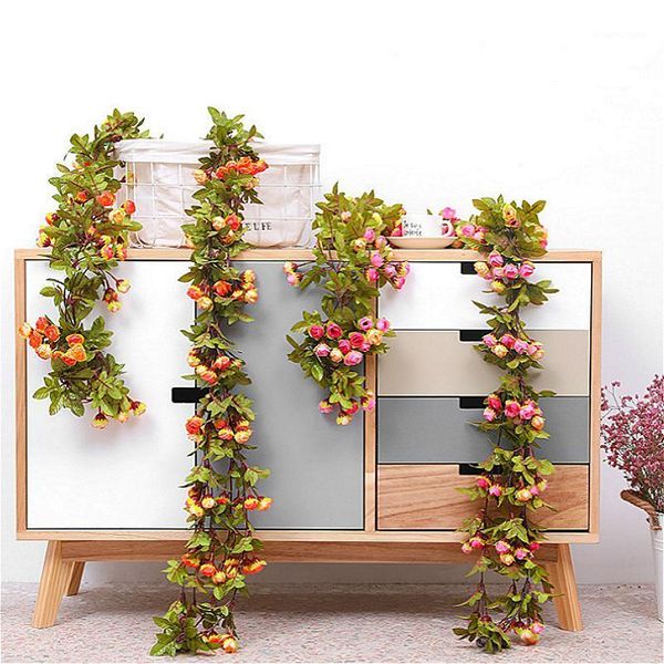 

220cm artificial rose flowers vine autumn cane backdrop wall hanging decor fake rattan garland for wedding home l decoration1