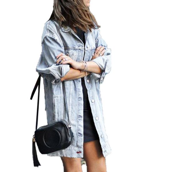 

women's knits & tees jean jacket women denim jackets 2021 korean style blue casual autumn loose jeans coats casaco jaqueta feminina #2, White