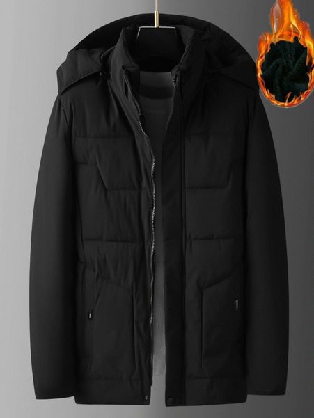 

men solid zip-up hooded thermal lined puffer coat e99t#, Black;brown