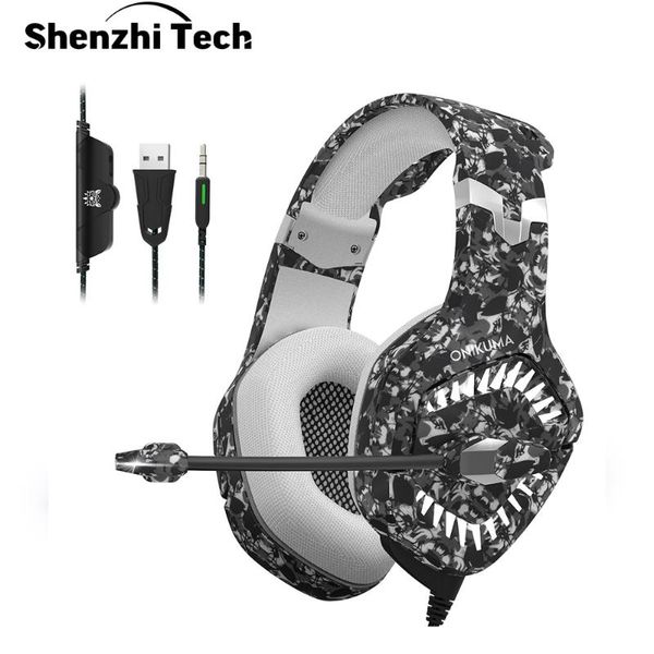 2020 LED Light Gaming Headset PS4 наушников Over Ear с микрофоном 7.1 Surround Sound Stereo Камуфляж шумоподавлением для компьютера