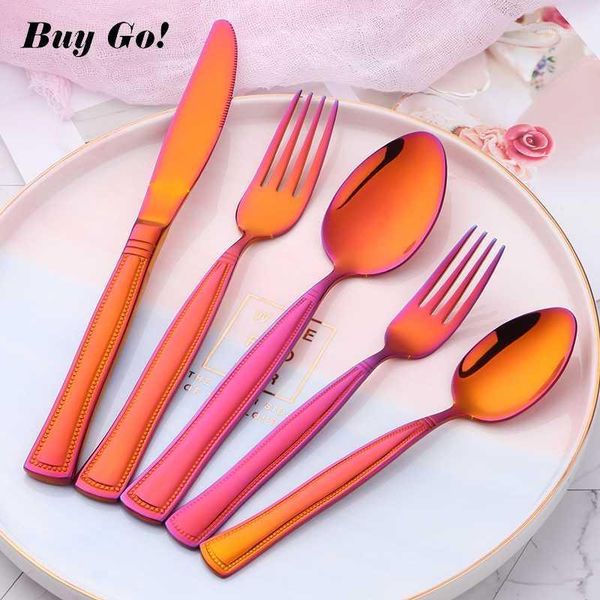 

20/30pcs stainless steel luxury cutlery set orange red flatware sets rainbow gold knife salad fork teaspoon tableware set c1811