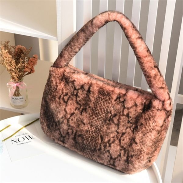 

new solid color shoulder underarm bag women plush soft autumn winter fashion fluffy female totes handbag 2020 c1223