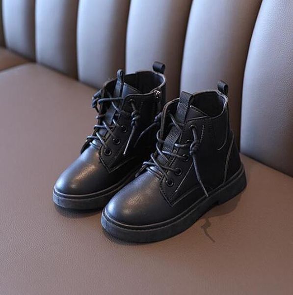 

children snow boots 2020 autumn winter cotton shoes boys girls waterproof non slip ankle boots kids leather short martin boots qylwuz, Black