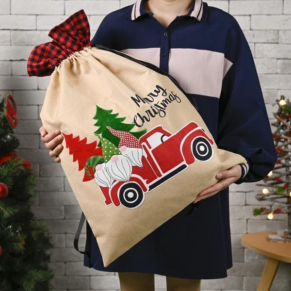 

christmas decorations linen bag storage sack with drawstring present gift holders for santa wedding party baby shower festive supplies1