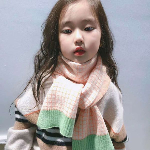 

children's h5927 baby color wool matching knitted plaid girl's scarf autumn winter warm, Red;brown