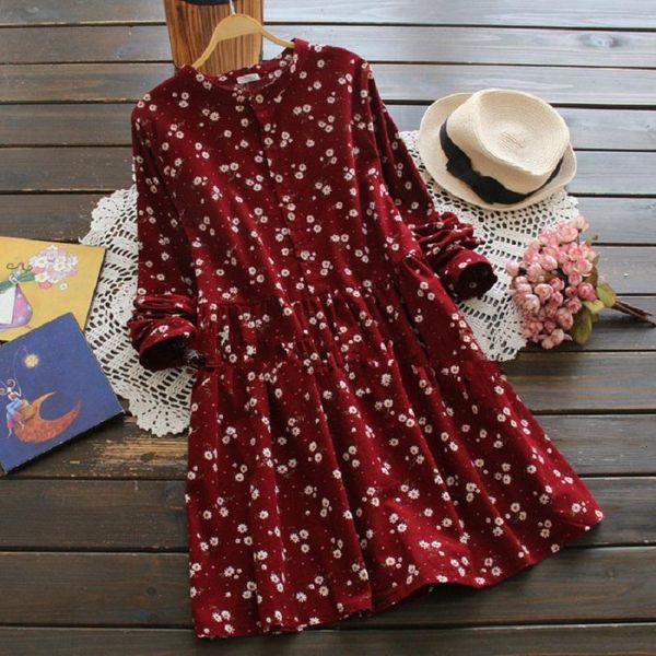 

japanese mori girl mini women dress stand collar floral printed femininos vestidos casual loose full sleeve short lovely dresses, Black;gray