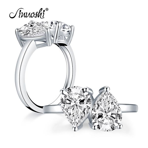 

ainuoshi classic 925 sterling silver pear cut 2 stones ring engagement simulated diamond women wedding silver rings jewelry y200107, Slivery;golden
