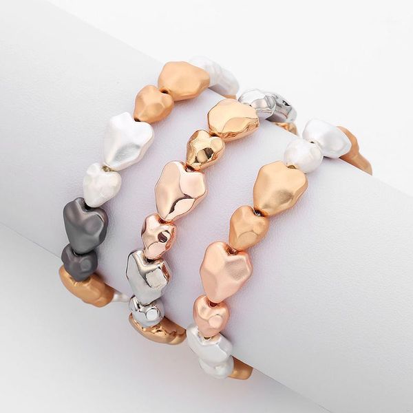 

charm bracelets vintage handmade stone heart beads bracelet for woman simple colorful adjustable elastic rope fashion jewelry gifts1, Golden;silver