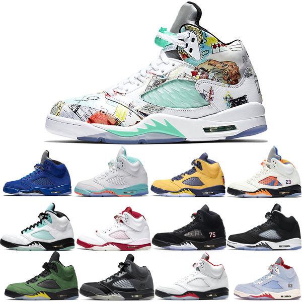 

basketball shoes 5s for men 3 space jam oreo metallic silver laney royal international ice blue fire red wings what the white stealth sneake, White;red